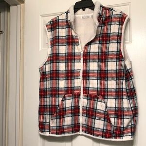 Plaid Fleece 2XVest - Red and White